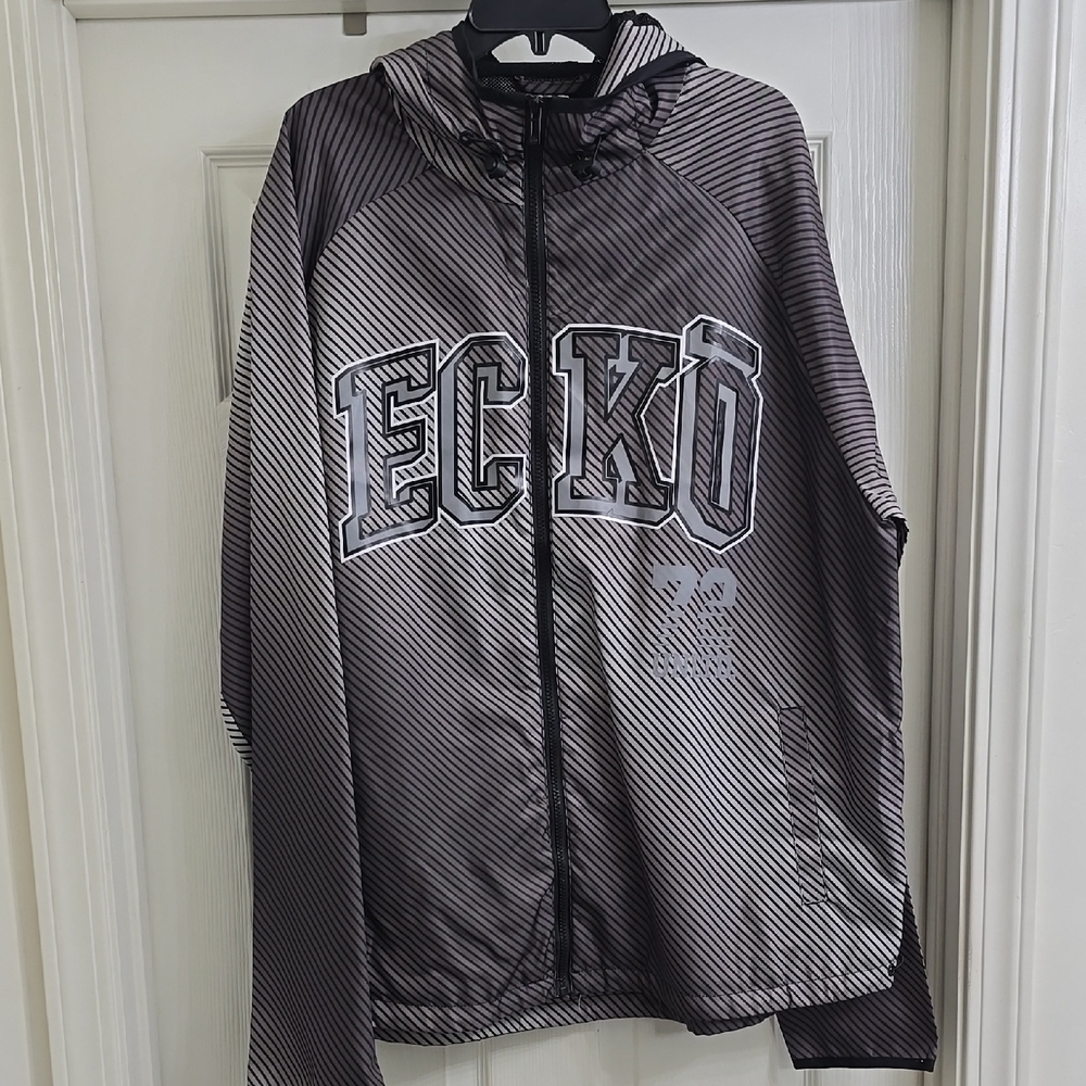Ecko Unlimited Black and Gray Windbreaker with Hood